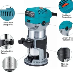 Anesty Oberfräse Trimmer 710W mit 15-tlg. Hartmetall Fräser Set, Kantenfräse