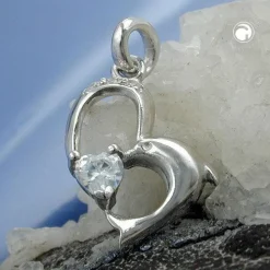 Anhänger 16x14mm Herz mit Delfin und Zirkonias glänzend Silber 925