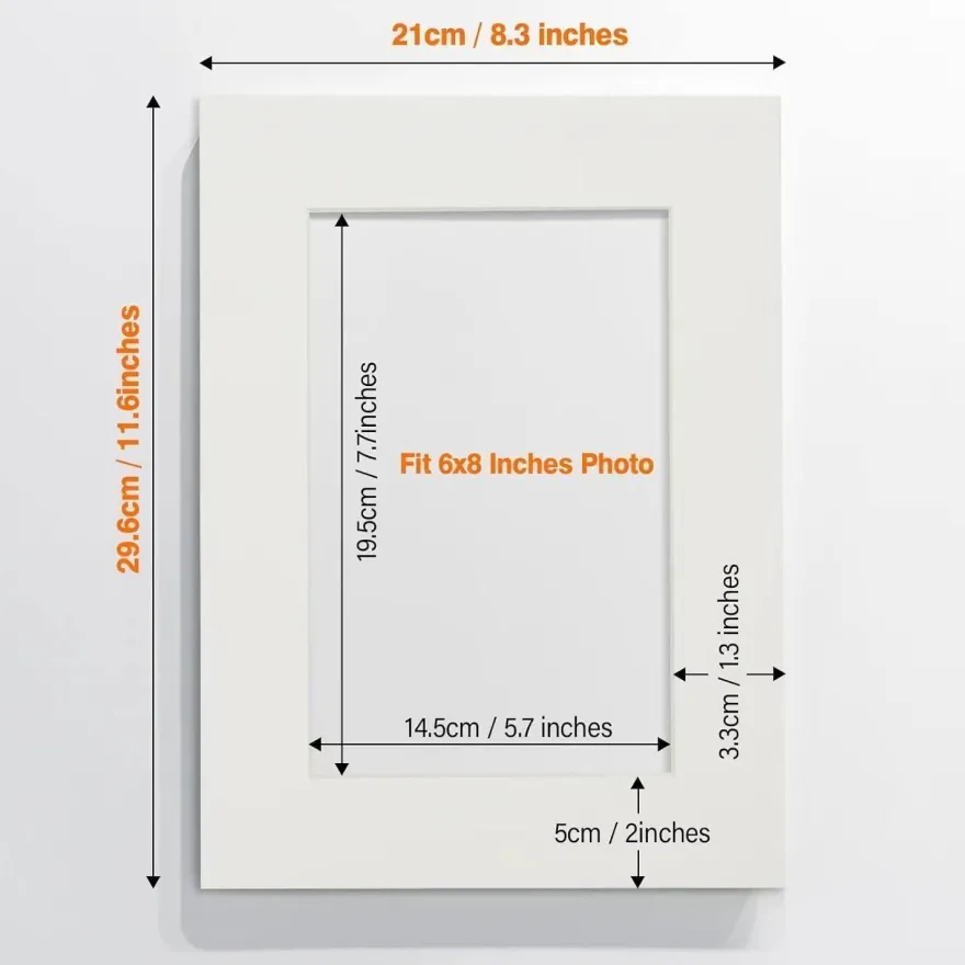 Anhow 8er Passepartout Karton 21x29,7 cm Außen, 15x20 cm Innen, Beige, 1,5 mm