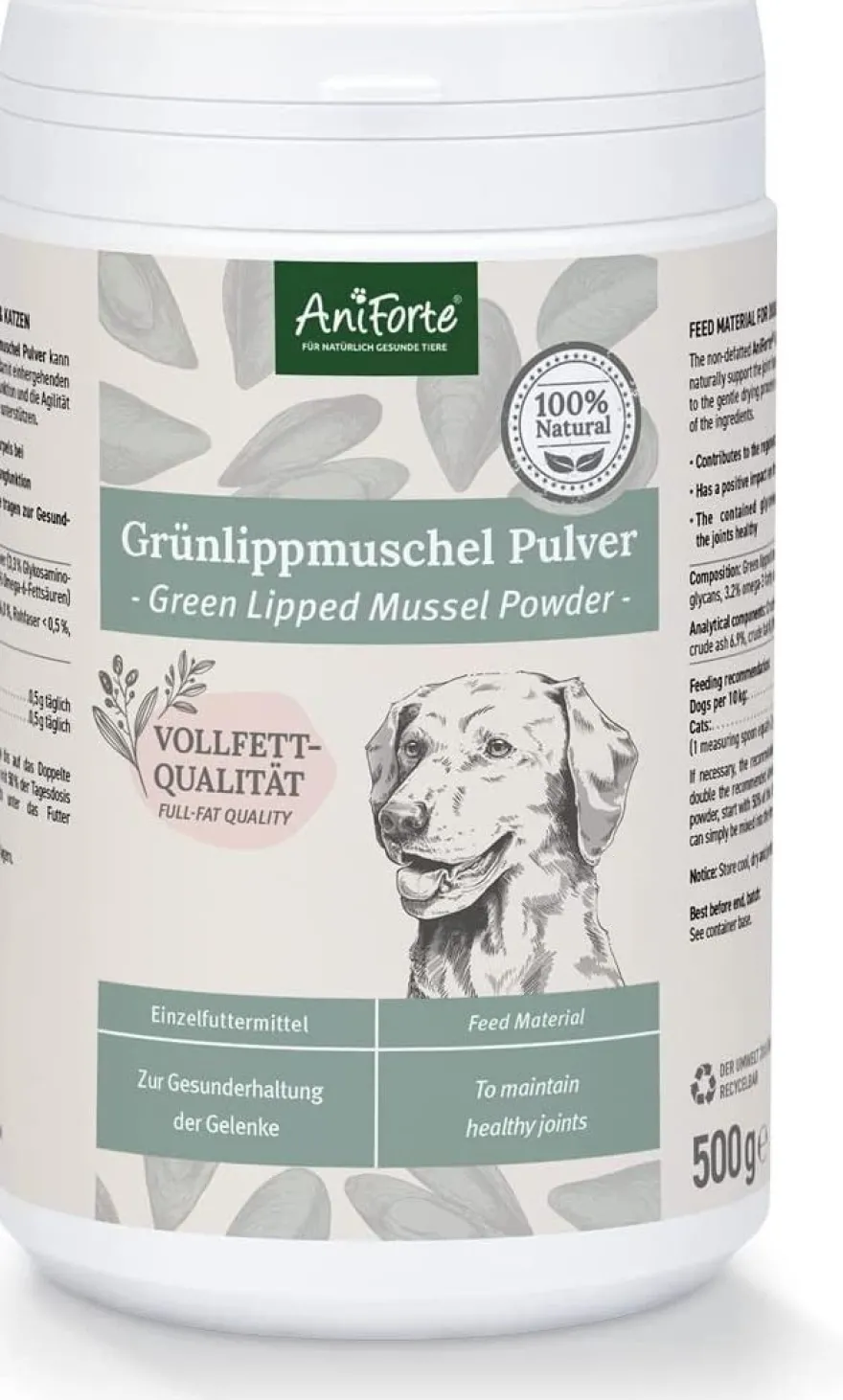 AniForte Grünlippmuschel-Pulver Hund &Katze Grünlippextrakt vollwertig