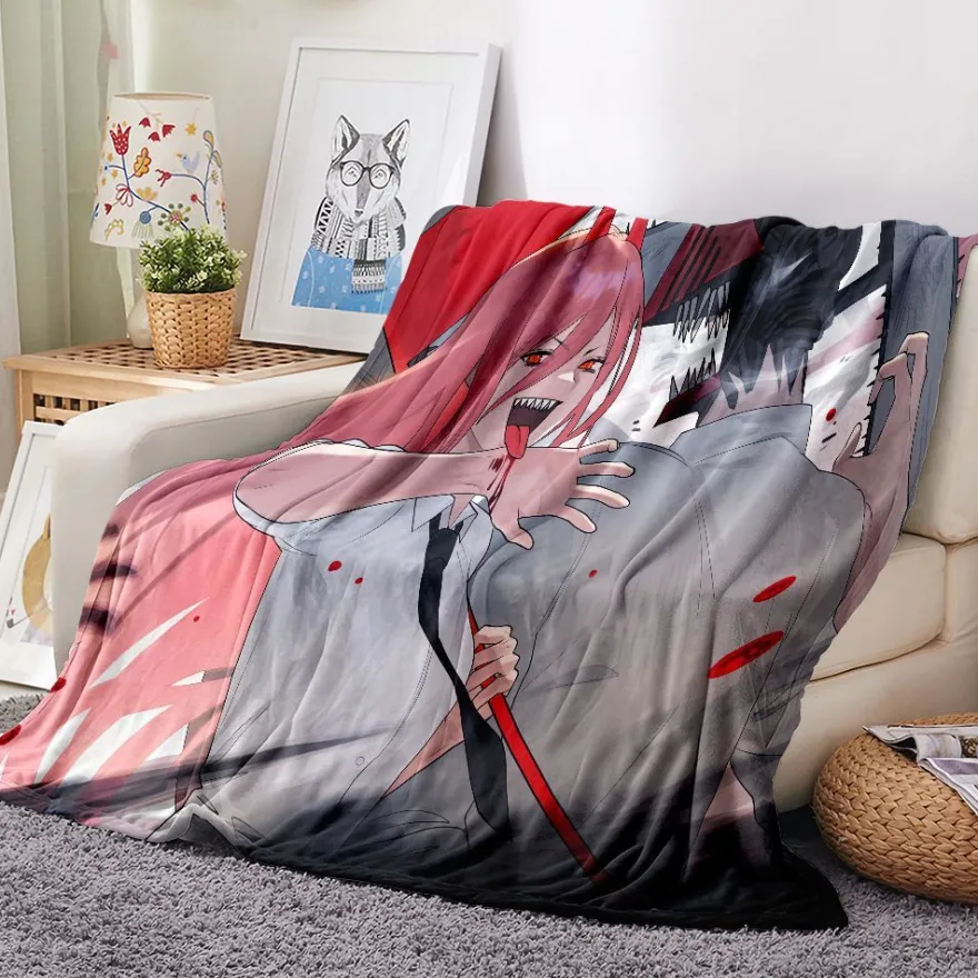 Anime Chainsaw Man Denji Makima Flannel Fleece Blanket Power Reze Decke Nap Quilt