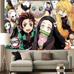Anime Demon Slayer Wandteppich Tanjirou Tapestry Nezuko Wandbehänge Hintergrund Tuch