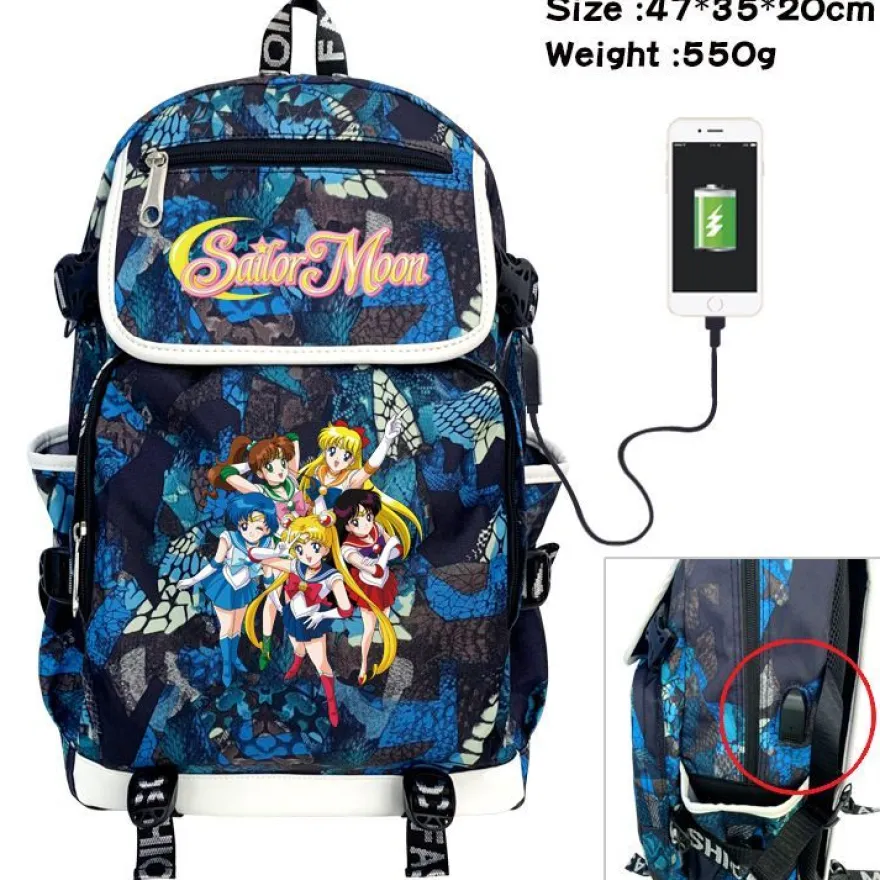 Anime Sailor Moon USB Rucksack Tsukino Damen Reise Backpack Schultaceh 47x35x20