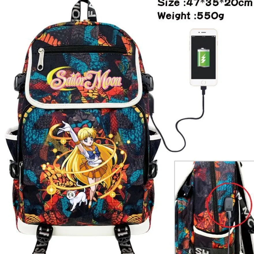 Anime Sailor Moon USB Rucksack Tsukino Damen Reise Backpack Schultaceh 47x35x20