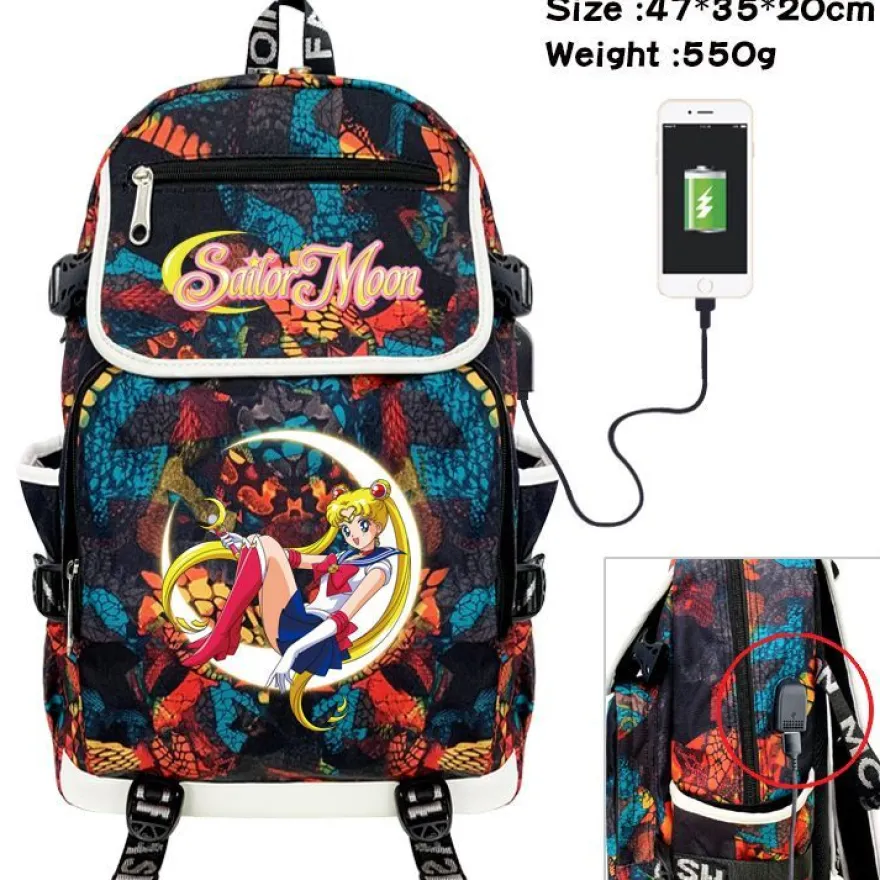 Anime Sailor Moon USB Rucksack Tsukino Damen Reise Backpack Schultaceh 47x35x20