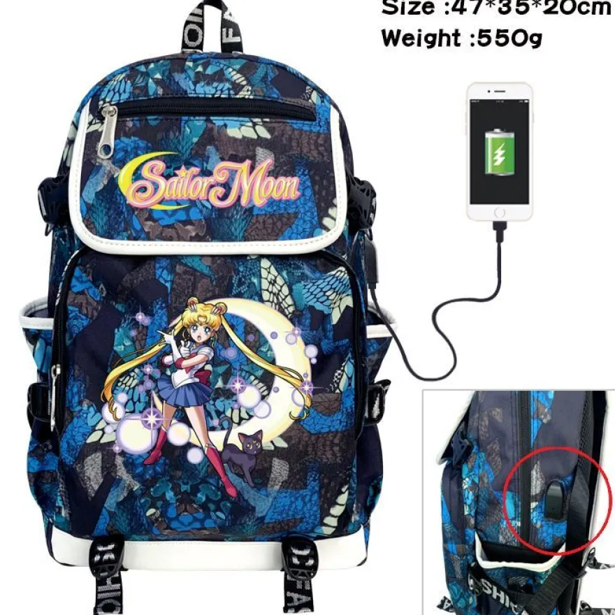 Anime Sailor Moon USB Rucksack Tsukino Damen Reise Backpack Schultaceh 47x35x20