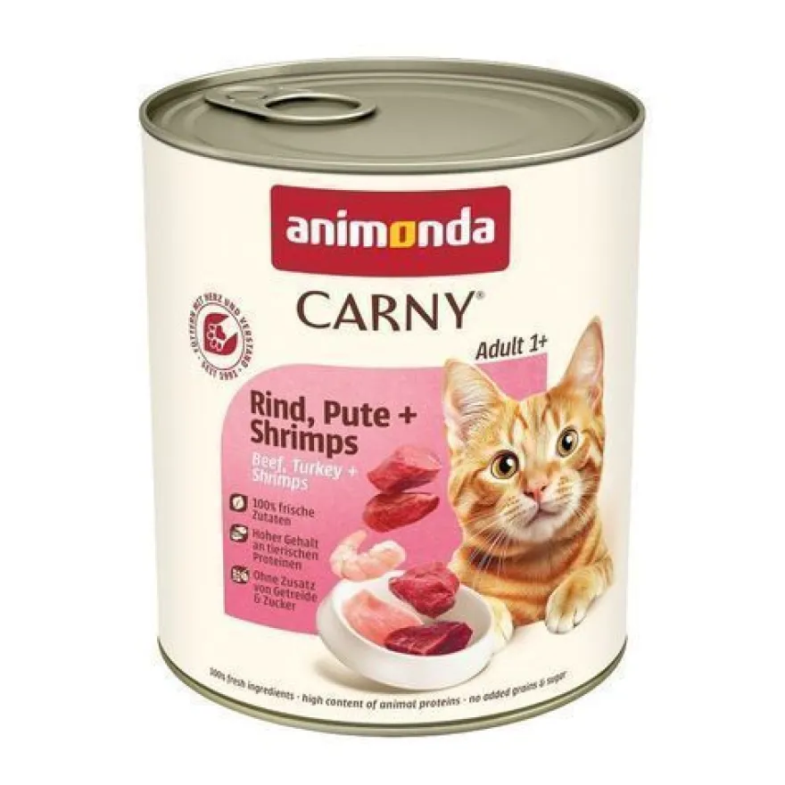 Animonda Carny Adult – Nassfutter für Katzen mit Rind, Pute und Garnelen, 6 × 800 g