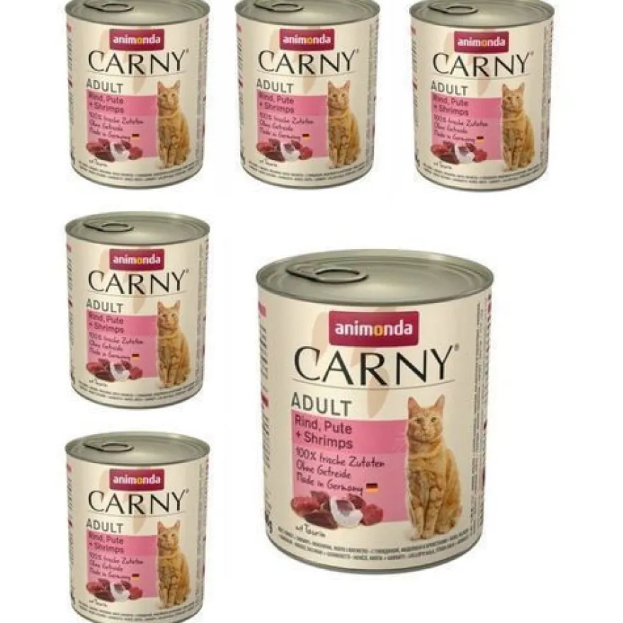 Animonda Carny Adult – Nassfutter für Katzen mit Rind, Pute und Garnelen, 6 × 800 g
