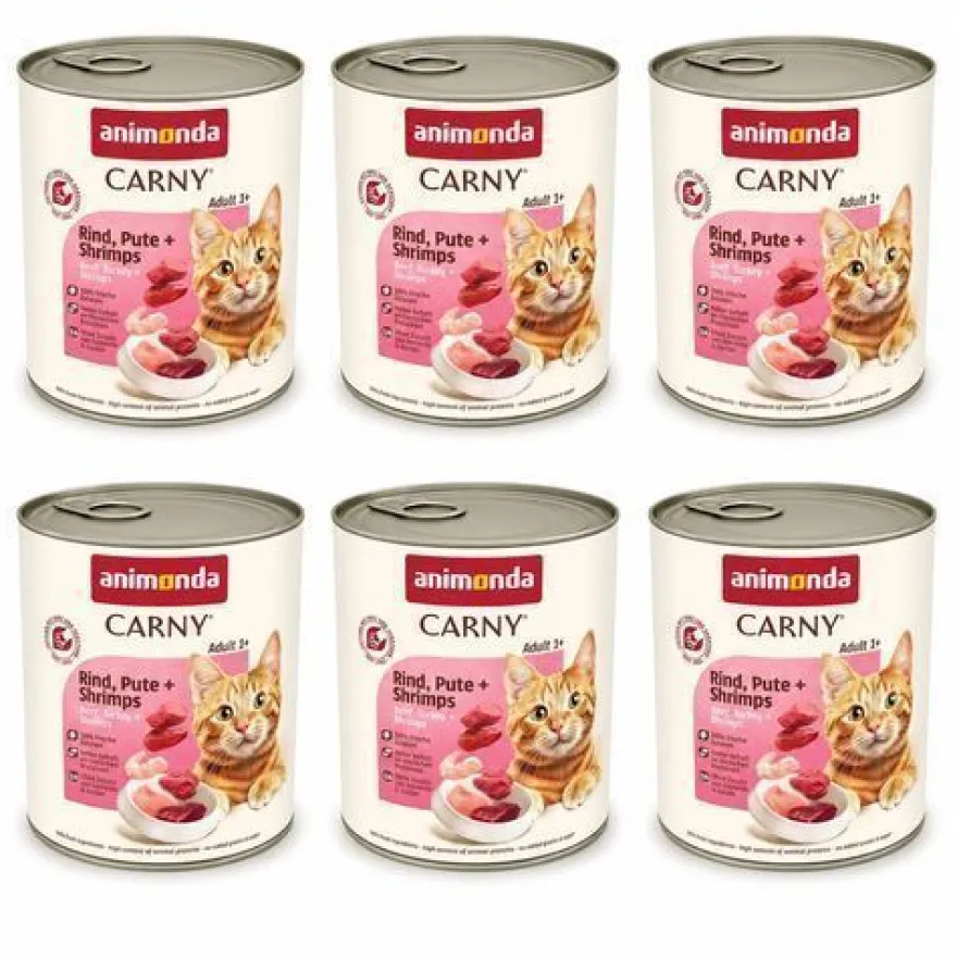 Animonda Carny Adult – Nassfutter für Katzen mit Rind, Pute und Garnelen, 6 × 800 g