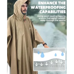 ANYOO Leichter Wasserdichter Regenponcho mit Kapuze - Wiederverwendbar