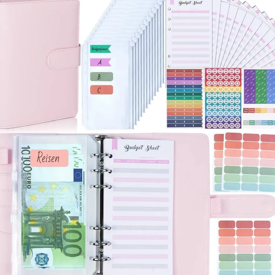ANYUKE Budget Binder Deutsch mit Geldumschlägen Macaron Rosa