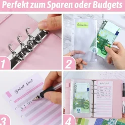 ANYUKE Budget Binder Deutsch mit Geldumschlägen Macaron Rosa