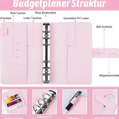ANYUKE Budget Binder Deutsch mit Geldumschlägen Macaron Rosa
