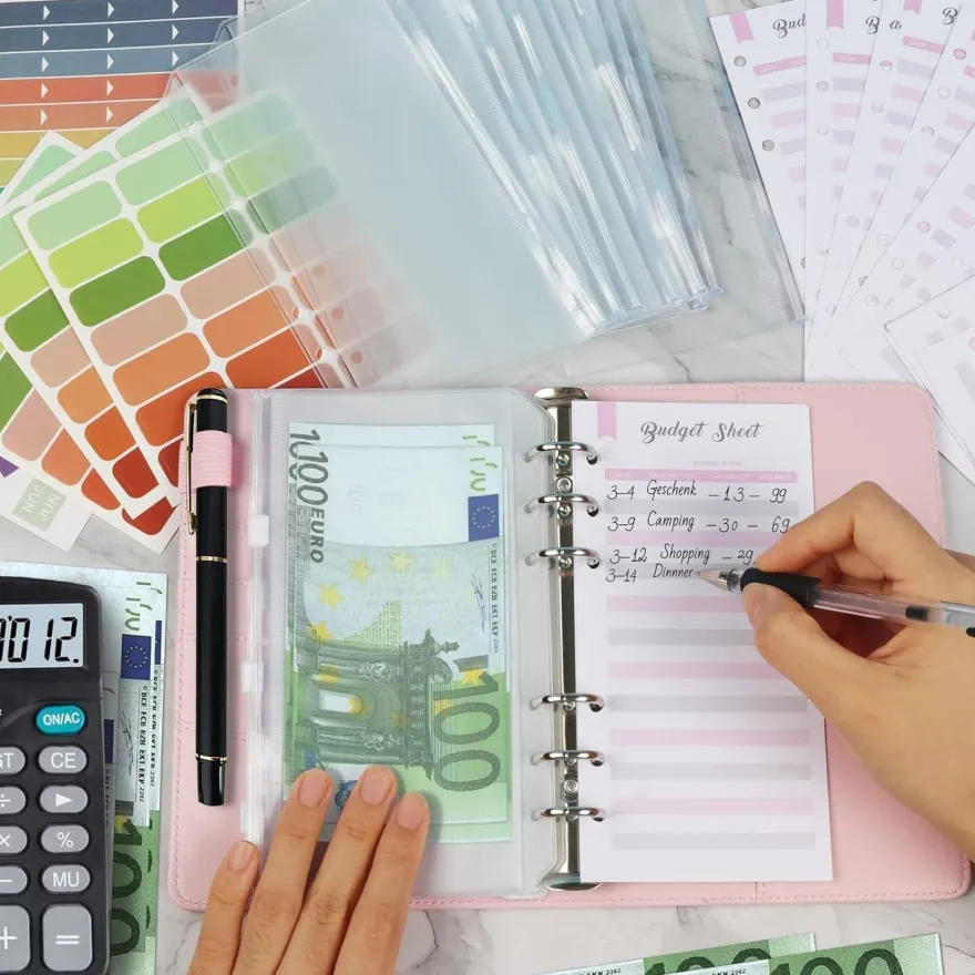 ANYUKE Budget Binder Deutsch mit Geldumschlägen Macaron Rosa