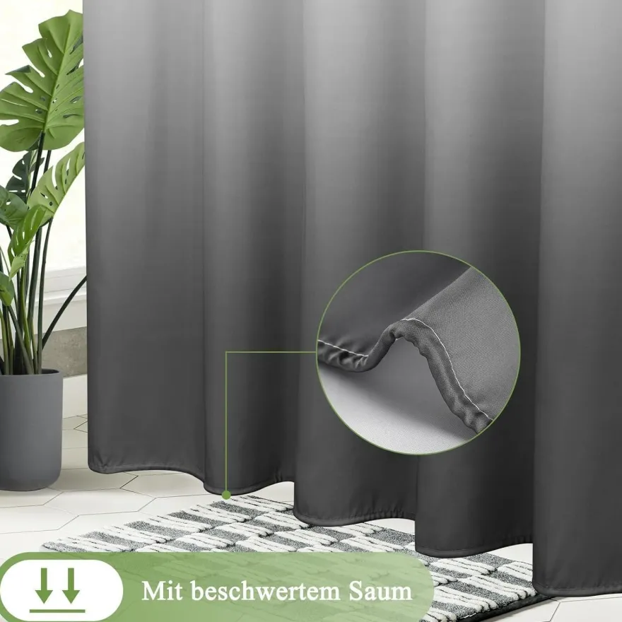 AooHome Duschvorhang 240x200cm Textil Grau, Farbverlauf, Wasserdicht, Waschbar