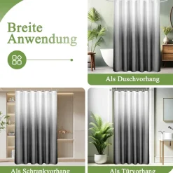 AooHome Duschvorhang 240x200cm Textil Grau, Farbverlauf, Wasserdicht, Waschbar