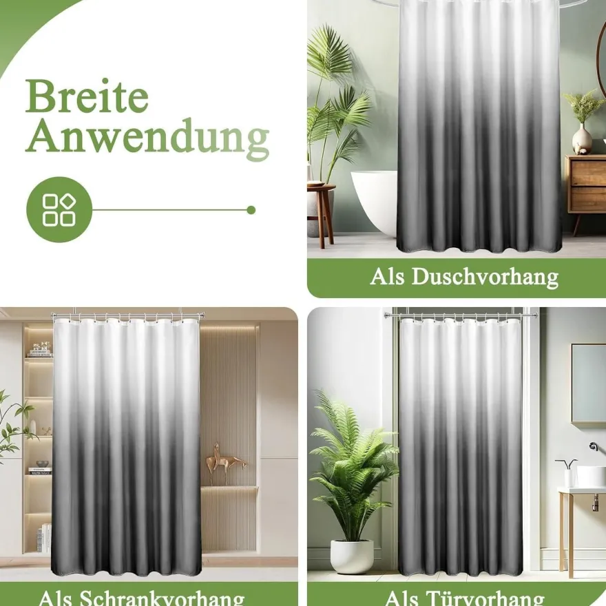 AooHome Duschvorhang 240x200cm Textil Grau, Farbverlauf, Wasserdicht, Waschbar