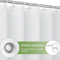 AooHome Duschvorhang 240x200cm Textil Grau, Farbverlauf, Wasserdicht, Waschbar