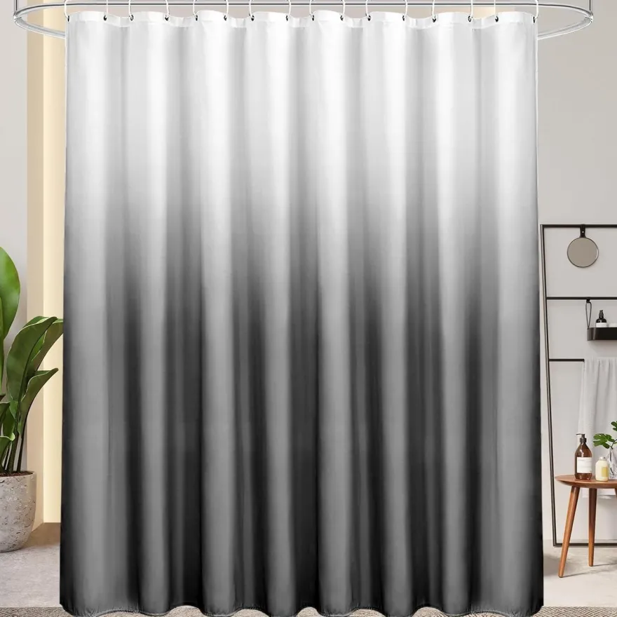AooHome Duschvorhang 240x200cm Textil Grau, Farbverlauf, Wasserdicht, Waschbar