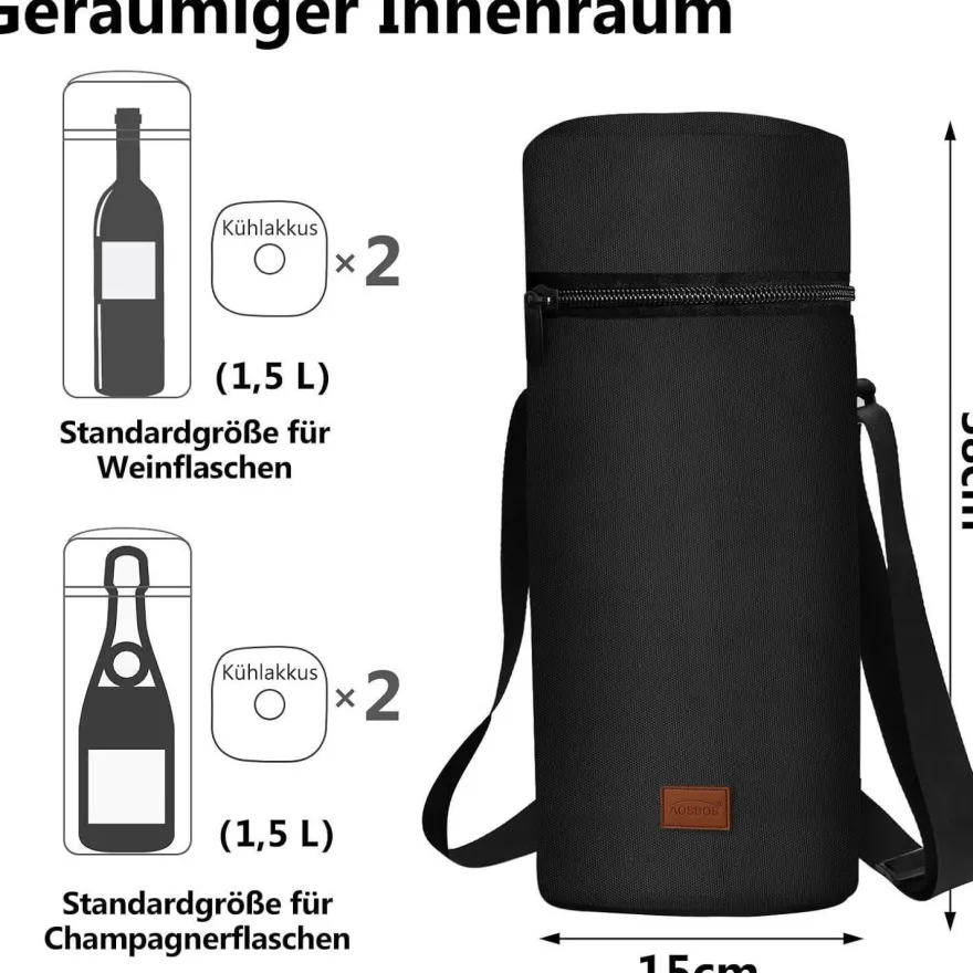 Aosbos Große Kühltasche für 1,5L Weinflasche, Champagner Flaschenhalter mit