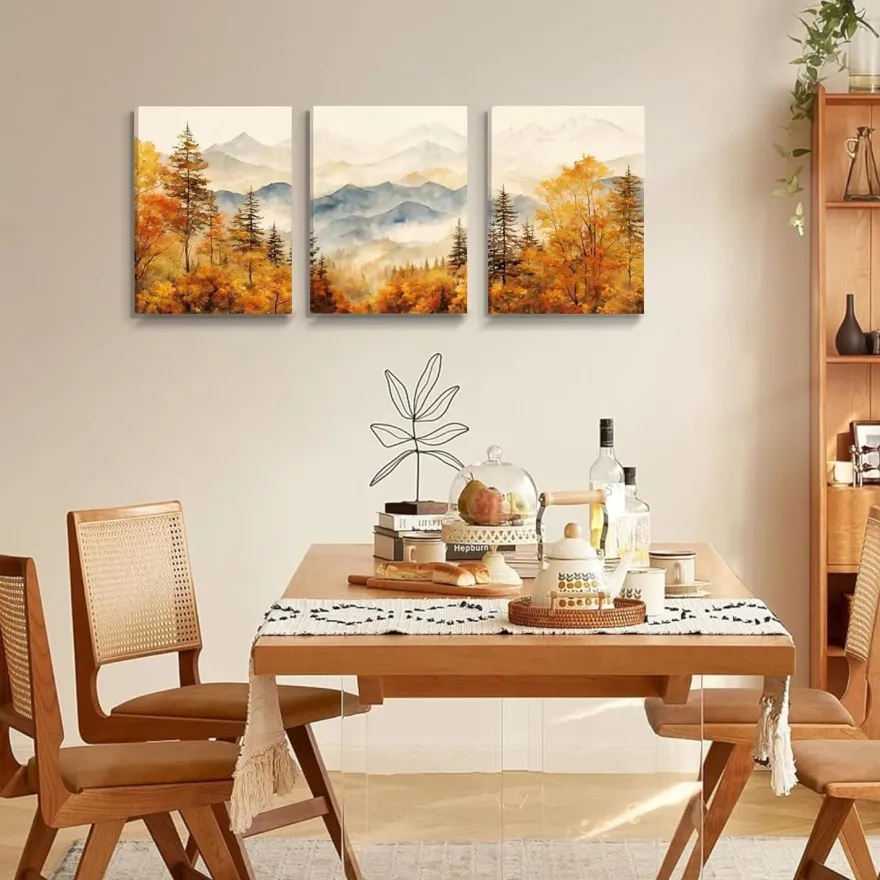 Aquarell Gold Wald Leinwand Bilder Set Wohnzimmer 30cm x 40cm x 3