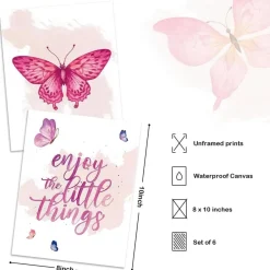 Aquarell Schmetterling Wandbilder Motivationszitate Dekor 20x25 cm 6er Set