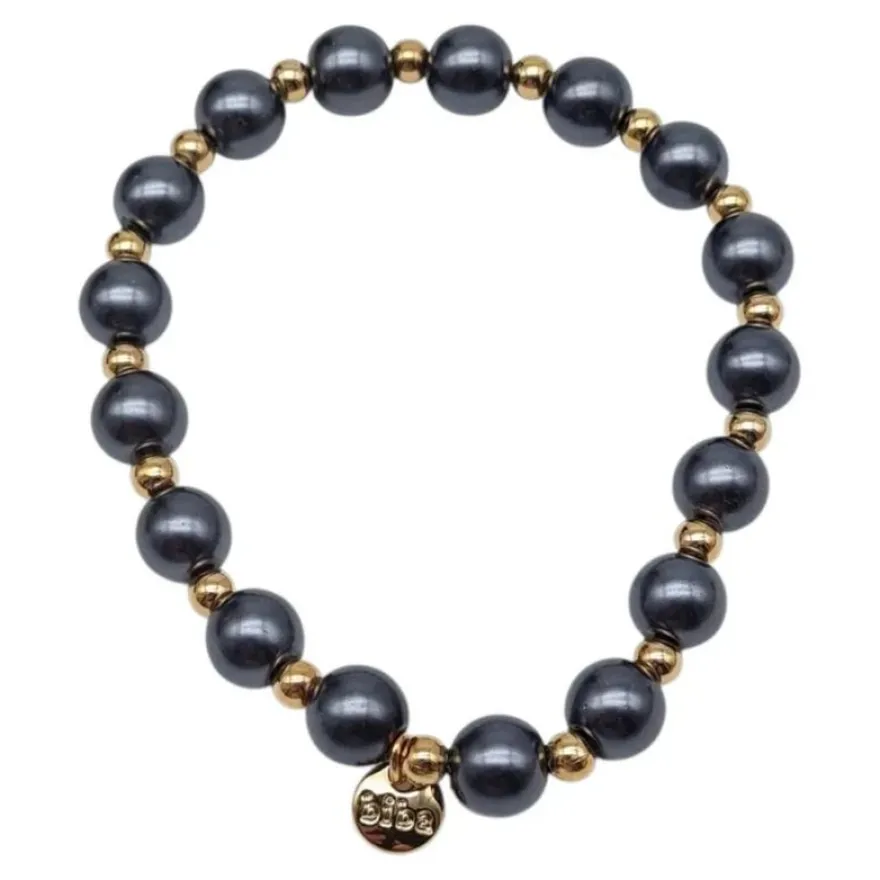 Armband elastisch Anthrazitgrau mit Goldfarben in 2 Größen