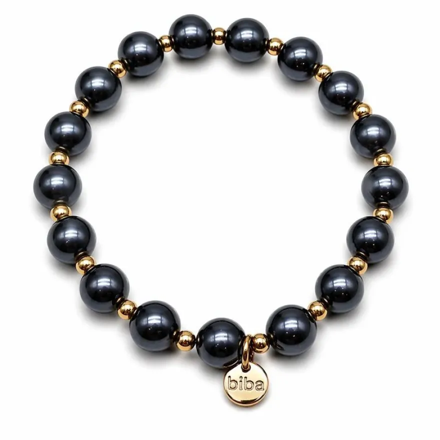 Armband elastisch Anthrazitgrau mit Goldfarben in 2 Größen