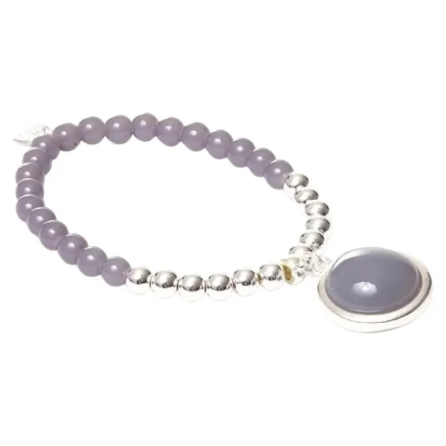 Armband elastisch Filigran Anhänger Rosa Grau Silberfarben Elegant Biba