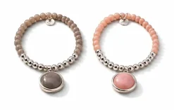 Armband elastisch Filigran Anhänger Rosa Grau Silberfarben Elegant Biba
