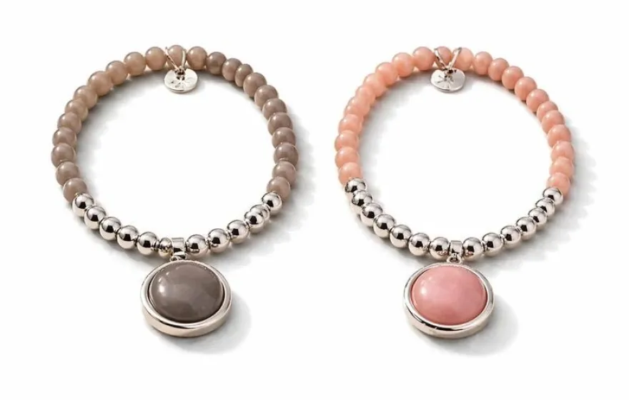 Armband elastisch Filigran Anhänger Rosa Grau Silberfarben Elegant Biba
