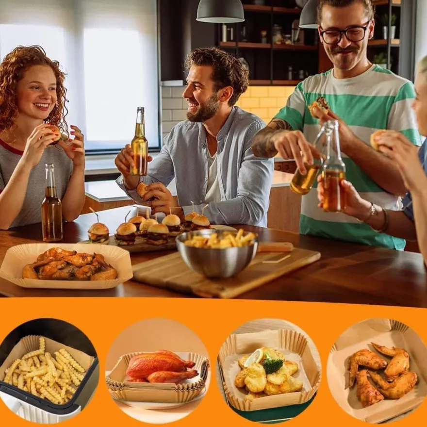 AromeLivii Backpapier für Heißluftfritteuse, 200 Stück Airfryer Papier Schalen