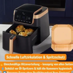 AromeLivii Backpapier für Heißluftfritteuse, 200 Stück Airfryer Papier Schalen