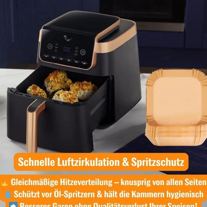 AromeLivii Backpapier für Heißluftfritteuse, 200 Stück Airfryer Papier Schalen