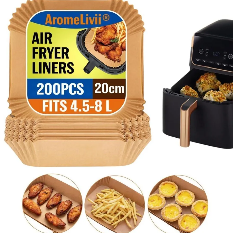 AromeLivii Backpapier für Heißluftfritteuse, 200 Stück Airfryer Papier Schalen