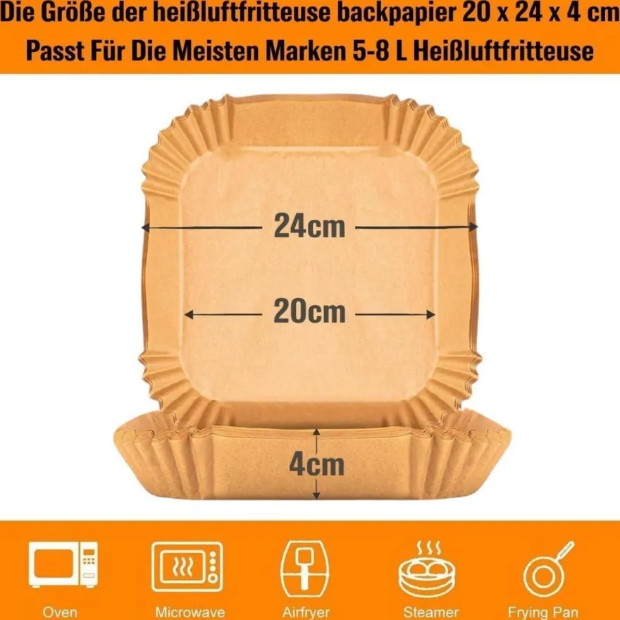 AromeLivii Backpapier für Heißluftfritteuse, 200 Stück Airfryer Papier Schalen