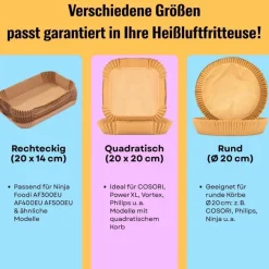 AromeLivii Backpapier für Heißluftfritteuse, 200 Stück Airfryer Papier Schalen