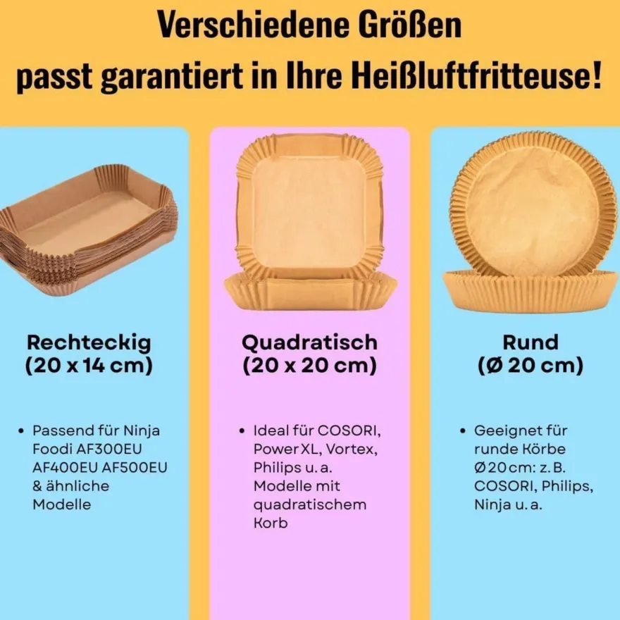 AromeLivii Backpapier für Heißluftfritteuse, 200 Stück Airfryer Papier Schalen