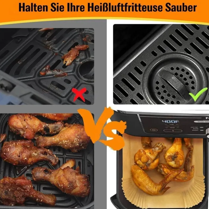 AromeLivii Backpapier für Heißluftfritteuse, 200 Stück Airfryer Papier Schalen