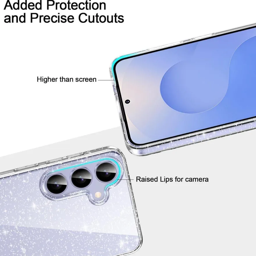 AROYI 3-in-1 Klar Glitzer Hülle für Samsung Galaxy S25 FE 5G mit 2 HD
