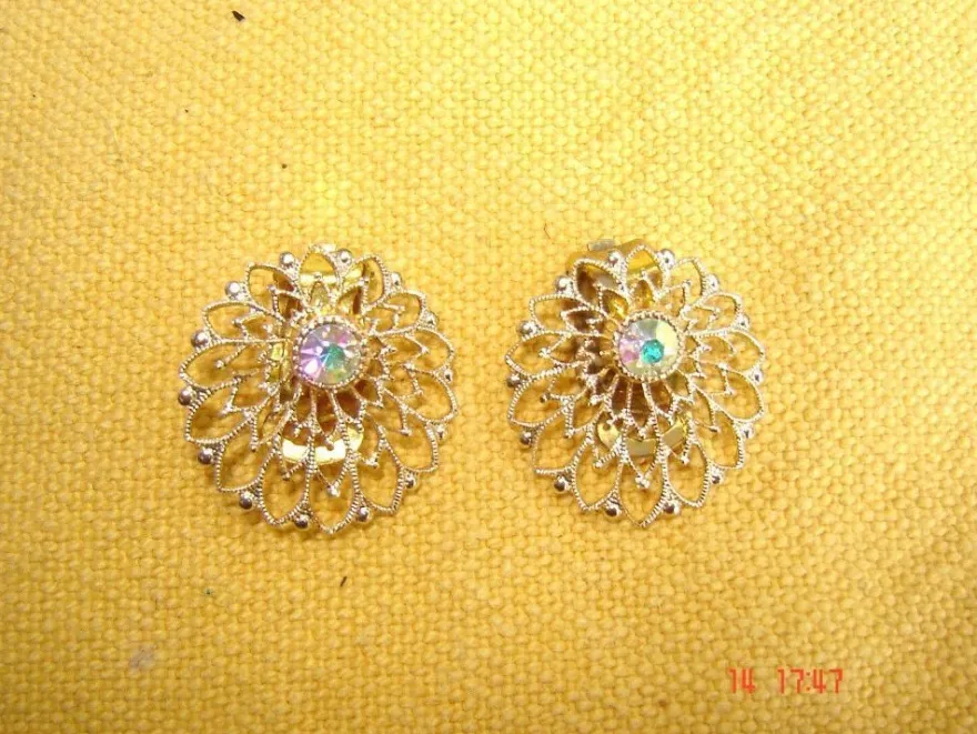 Art Deco filigrane Ohrclips filigran goldglitzernd funkelnder Strass Clips Z p