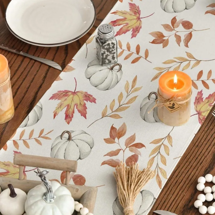 Artoid Mode Orange Kürbis Blätter Herbst Tischläufer 40x180 cm Party Dekor