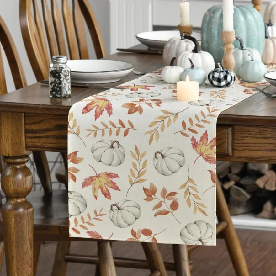 Artoid Mode Orange Kürbis Blätter Herbst Tischläufer 40x180 cm Party Dekor