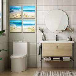 Artscope 4-teiliges Leinwandbild mit Strandmuscheln und Meer Motiv, moderner