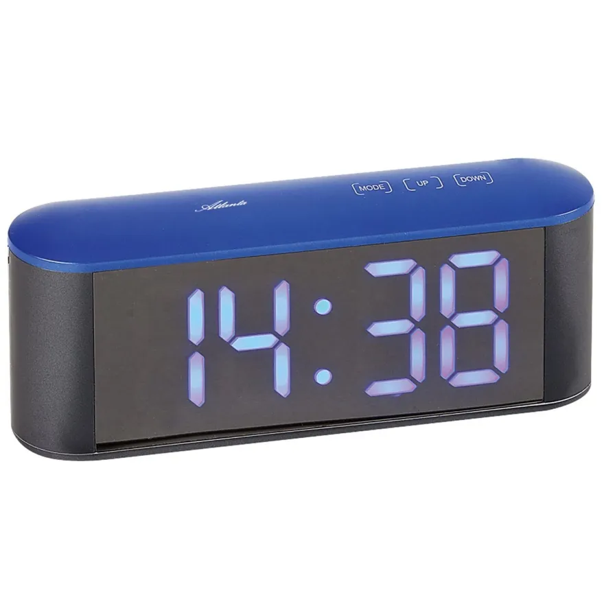 Atlanta Wecker mit LED-Anzeige Anthrazit / Blau 1133/5