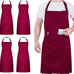 atopo 4er Kochschürze Schwarz, wasserdicht, mit 2 Taschen und verstellbarem