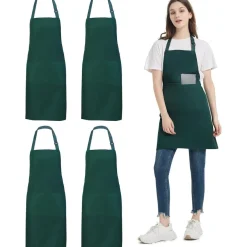 atopo 4x Wasserdichte Kochschürze Schwarz mit 2 Taschen und verstellbarem