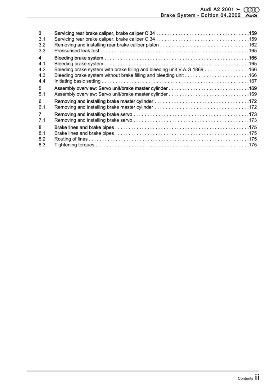 Audi A2 type 8Z 1999-2005 brake systems repair workshop manual eBook pdf