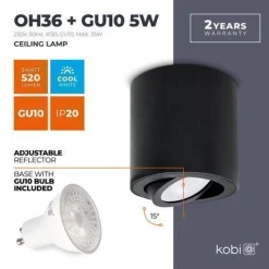 Aufbauspot OH36 Deckenleuchte RUND Farbe Schwarz Deckenstrahler Aluminium IP20 LED
