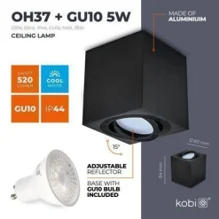 Aufbauspot OH37 Deckenleuchte Rechteck Farbe Schwarz Deckenstrahler Aluminium IP20